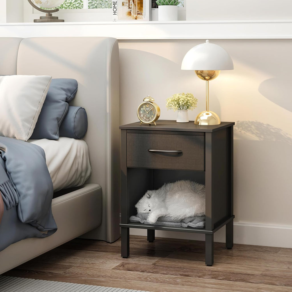 Black Nightstand Set of 2 with Fabric Drawers Q4039