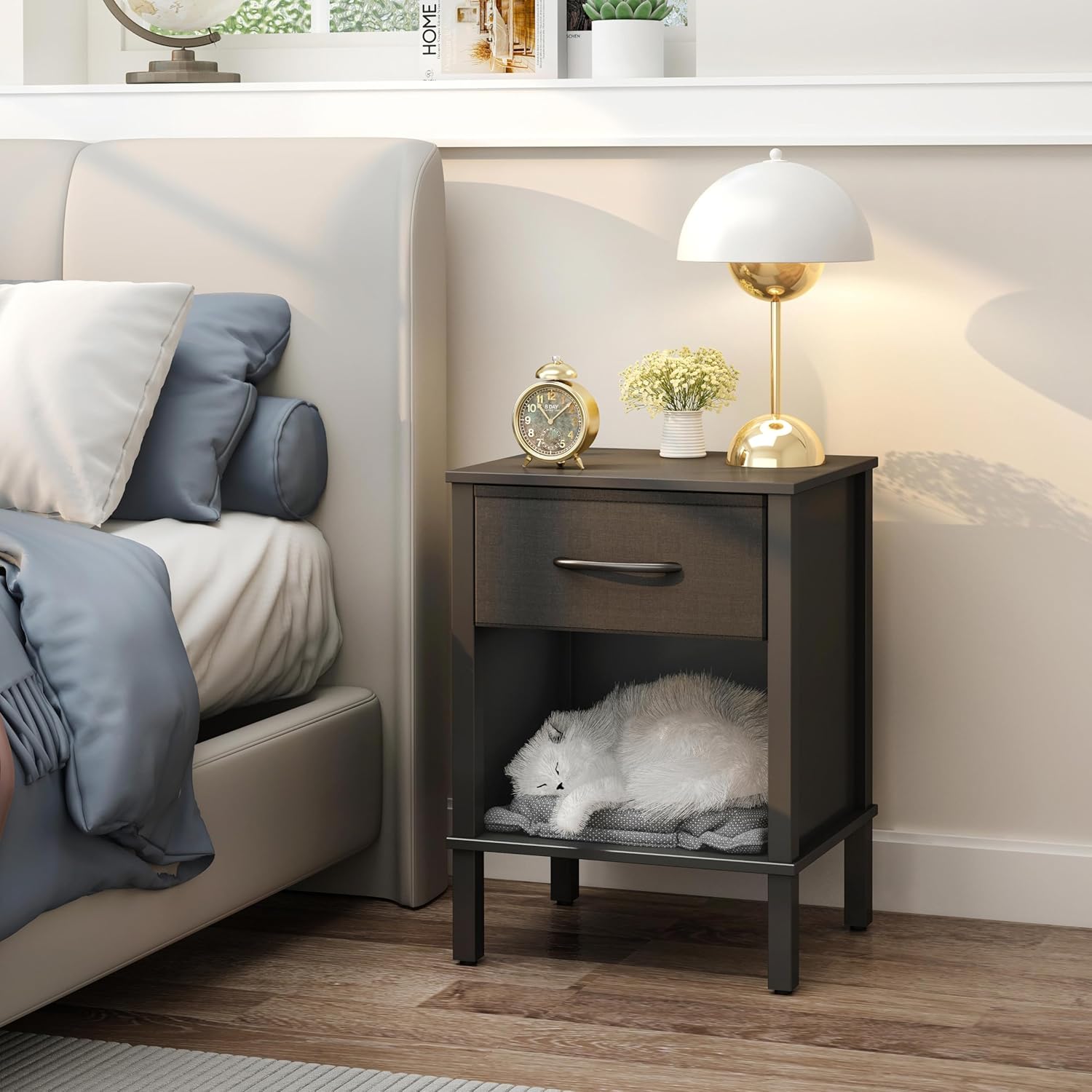 Black Nightstand Set of 2 with Fabric Drawers Q4039