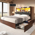 Black Farmhouse Bed Frame with Bookcase Headboard and 4 Drawers X296441