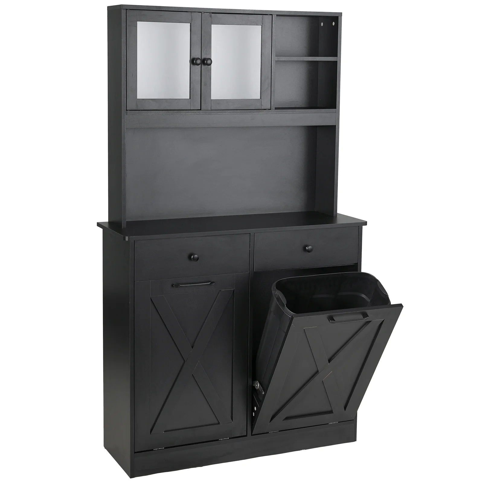 Wooden Double Tilt Out Trash Cabinet with Drawers, Shelves U215