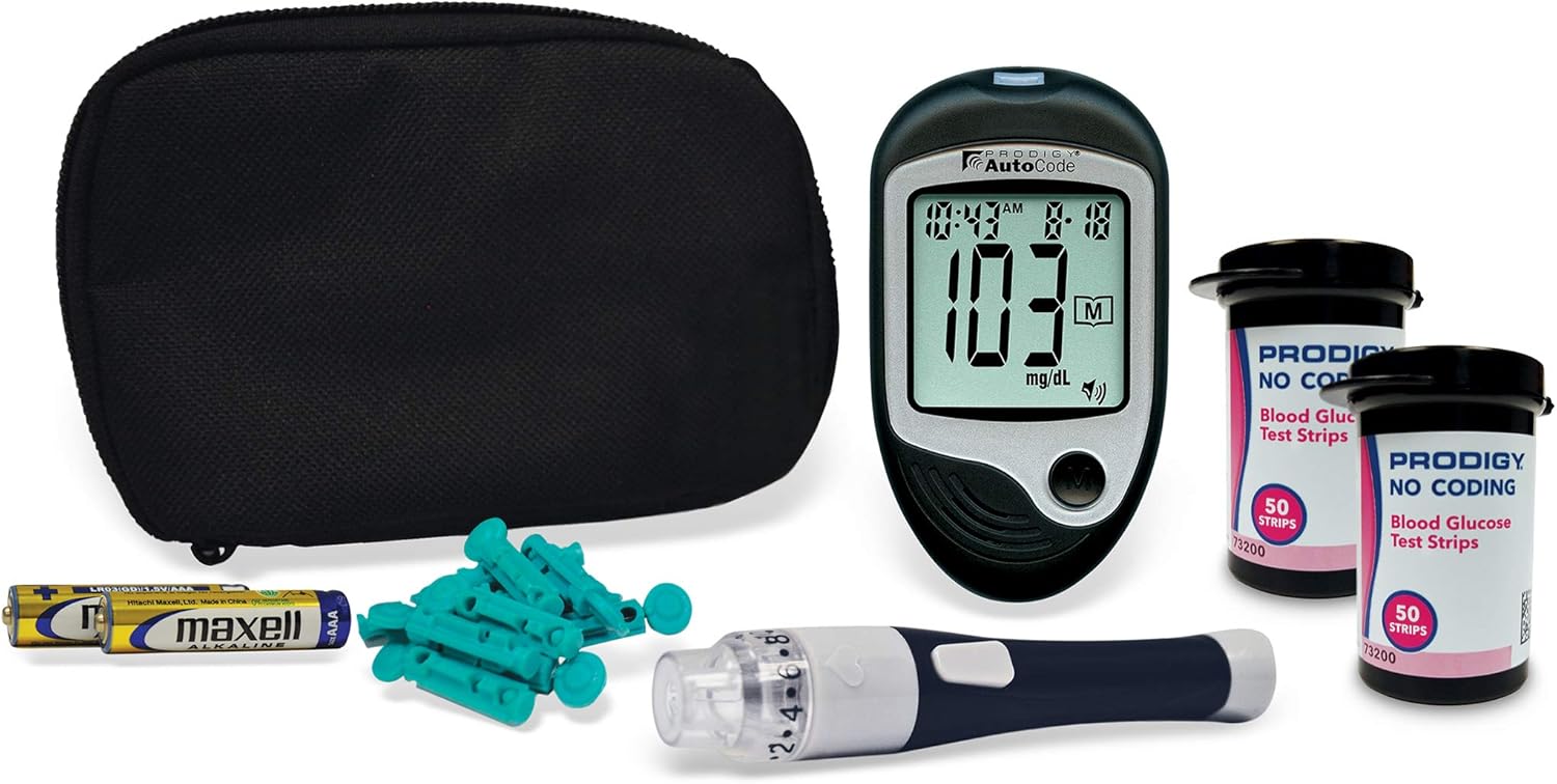Glucose Monitor Kit with Meter, 100ct Test Strips, 10ct Lancets, Lancing Device, Carrying Case, Log Book C84973