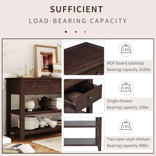 Espresso Console Table with Storage Drawers and Shelves B386299