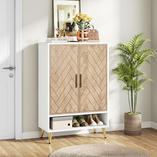 Brown 6-Tier 24 Pairs Wooden Shoe Cabinet with Doors O4630