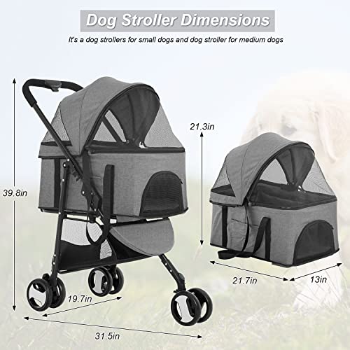 Black 3-in-1 Folding Pet Stroller with Detachable Carrier D931