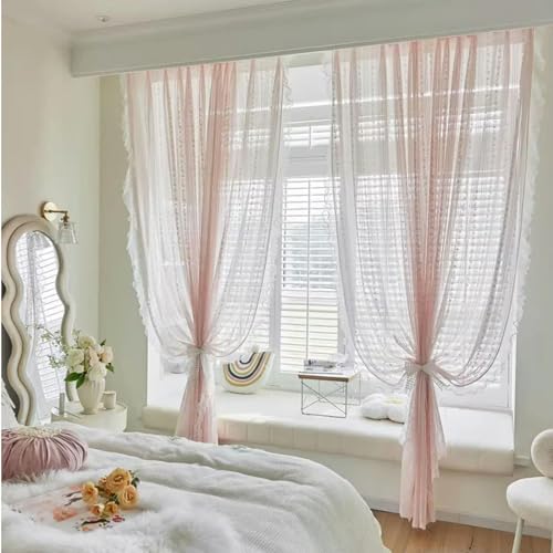 Sheer Pink Ruffle Curtains B300611