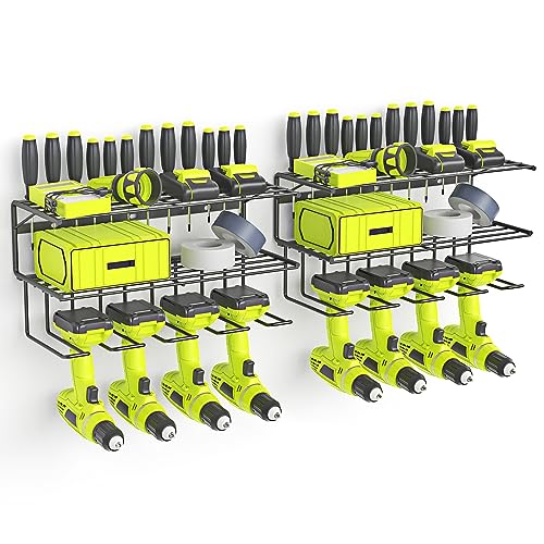 3 Layers Wall Mounted Power Tool Organizer with 4 Drill Holders (2 Pack) V621