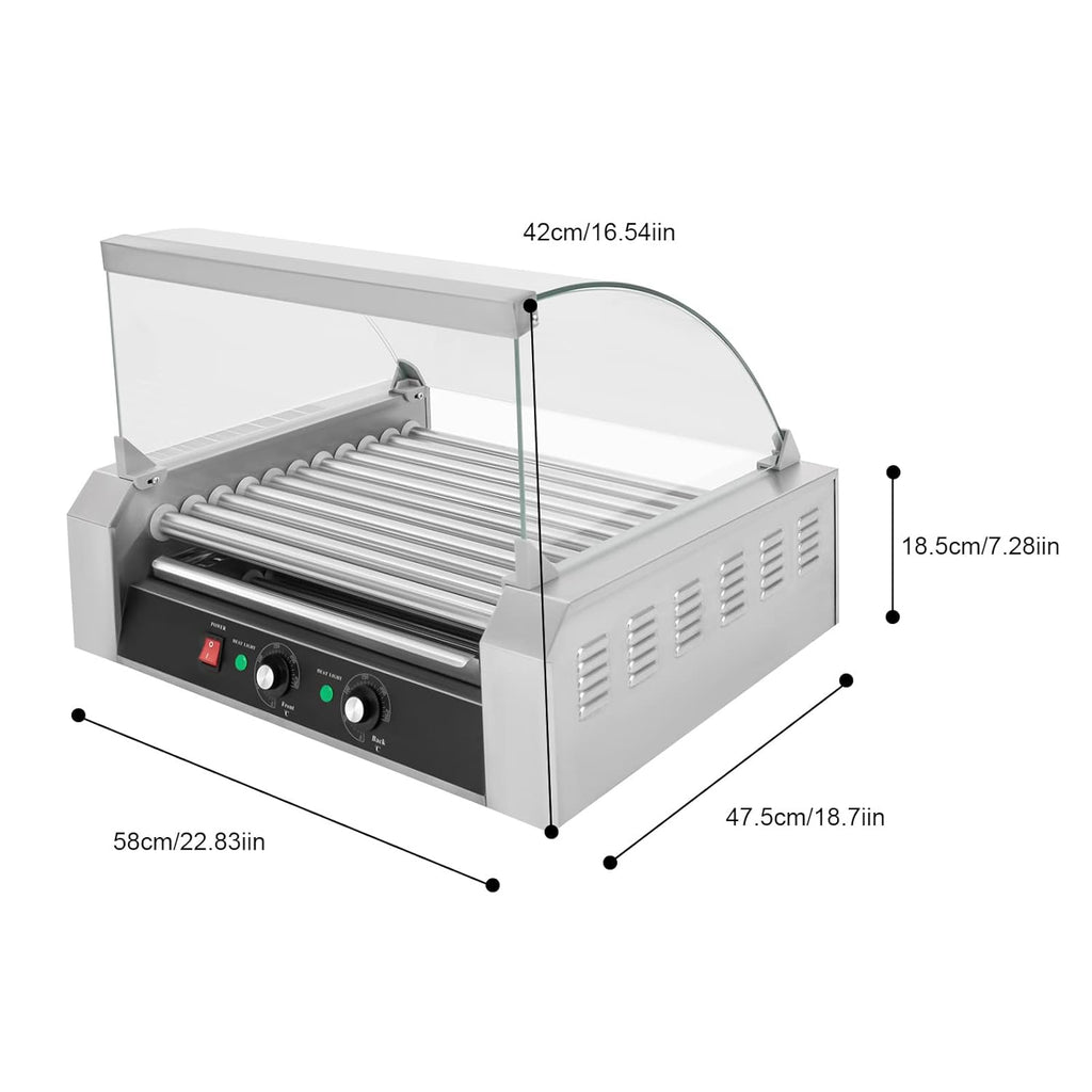 30 Hot Dog 11 Roller Stainless Steel Electric Cook Warmer Machine with Cover W4566