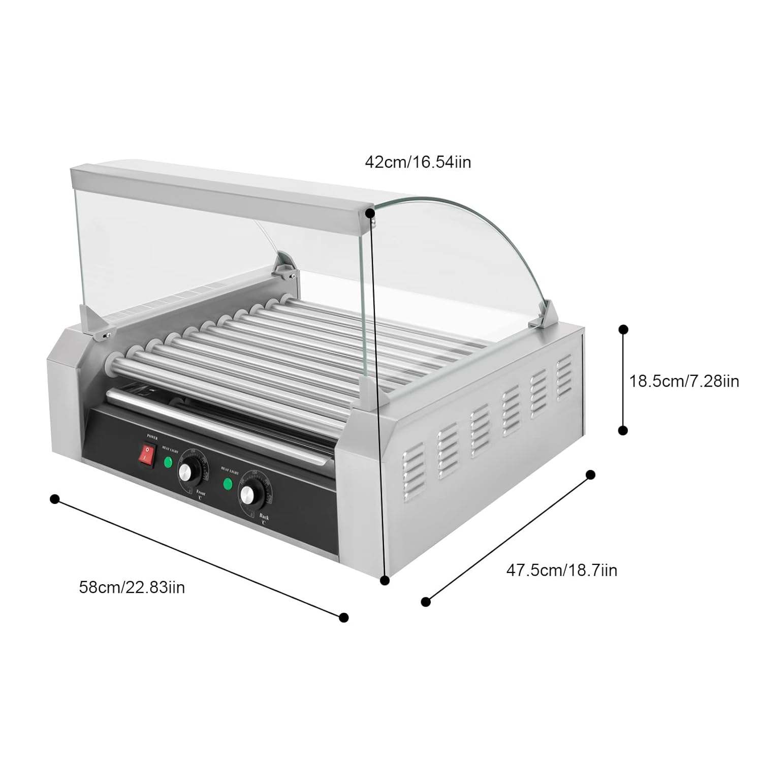 30 Hot Dog 11 Roller Stainless Steel Electric Cook Warmer Machine with Cover W4566