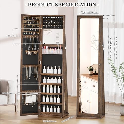 Brown Jewelry Cabinet with Full-Length Mirror M38240