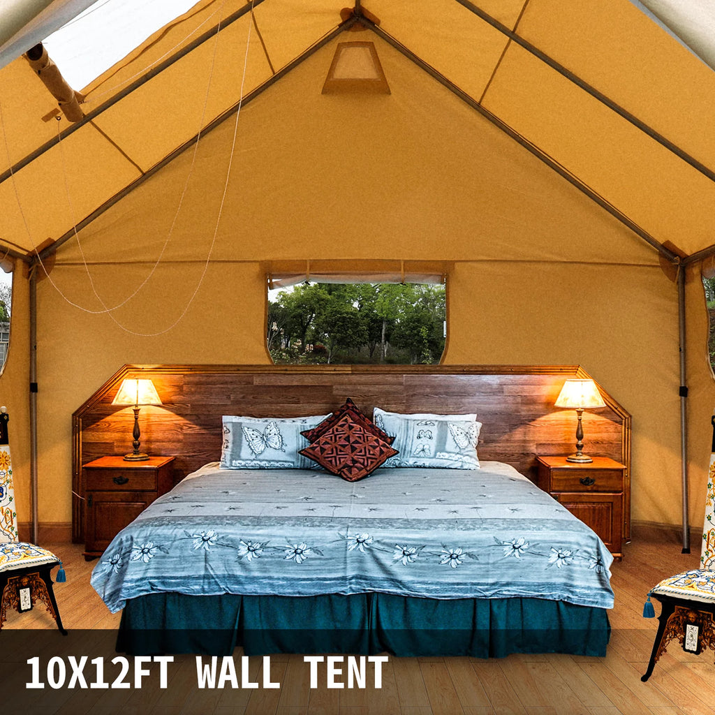 Canvas Wall Tent 10x12ft with PVC Storm Flap Waterproof with Stove Hole K98550