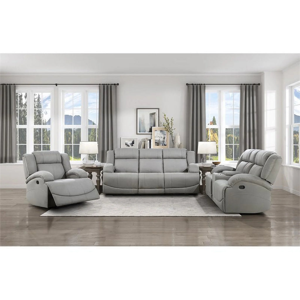 Gray Wood & Fabric Double Reclining Sofa B269