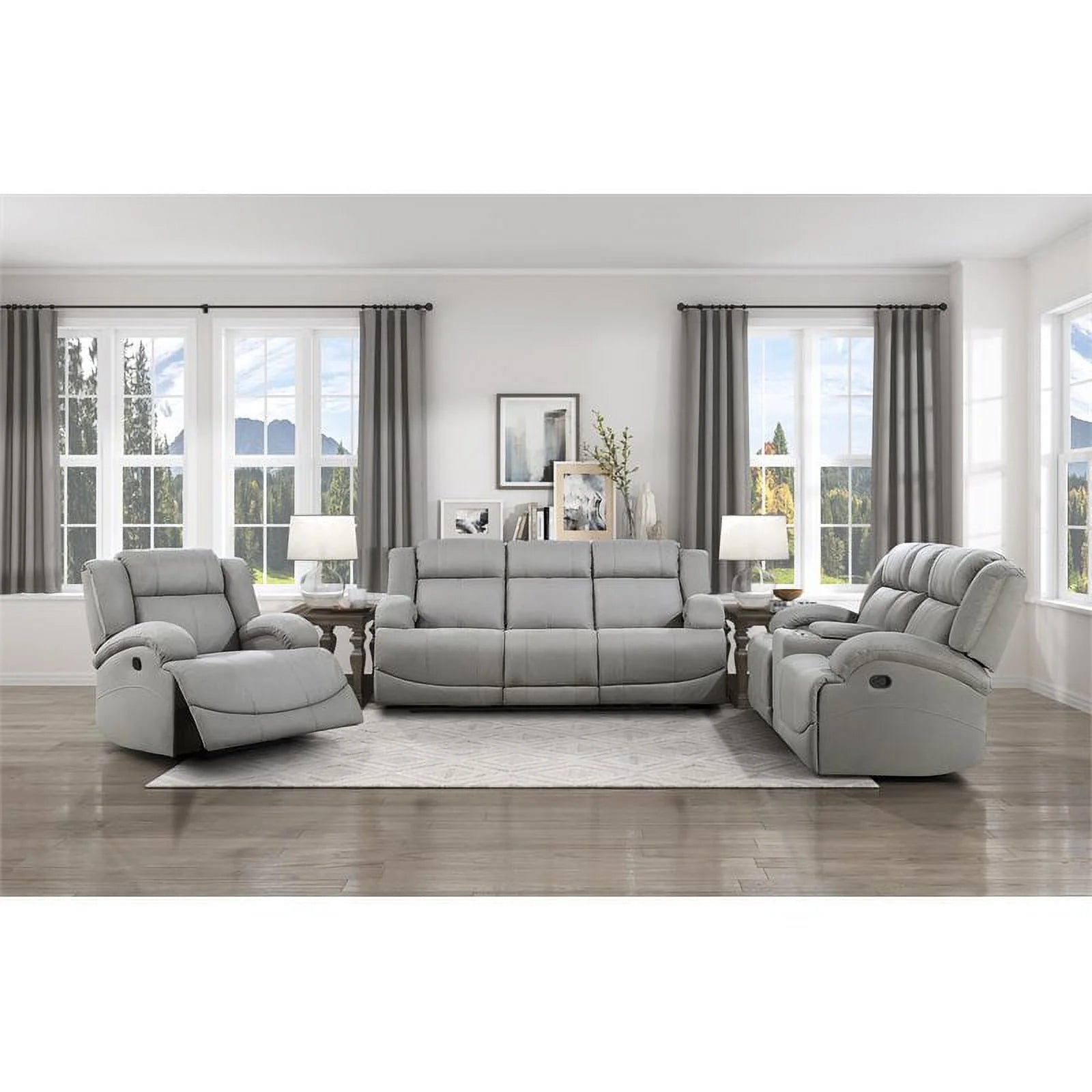 Gray Wood & Fabric Double Reclining Sofa B269