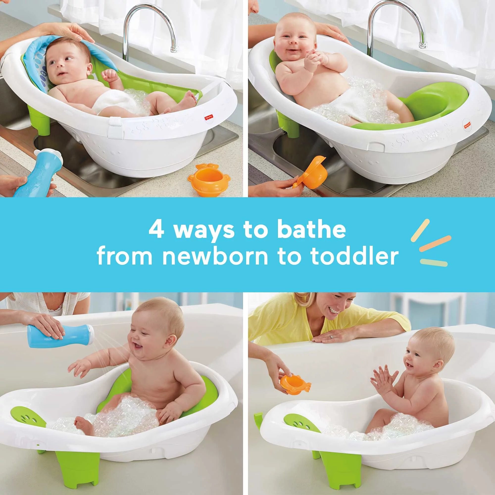 4-in-1 Baby Bath with 2 Toys, Green N170