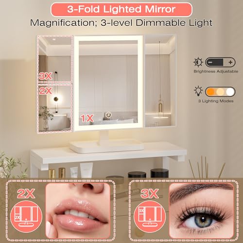 White 28.4''W Small Makeup Vanity Desk with Mirror and Lights, 2 Fabric Drawers O831496