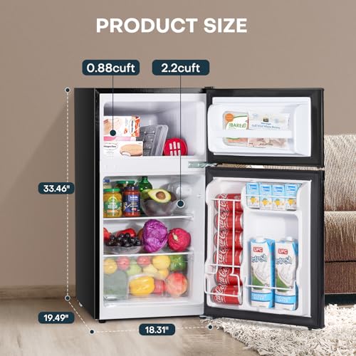3.1 Cu.Ft Double Door Mini Fridge with Freezer, Black Y562561