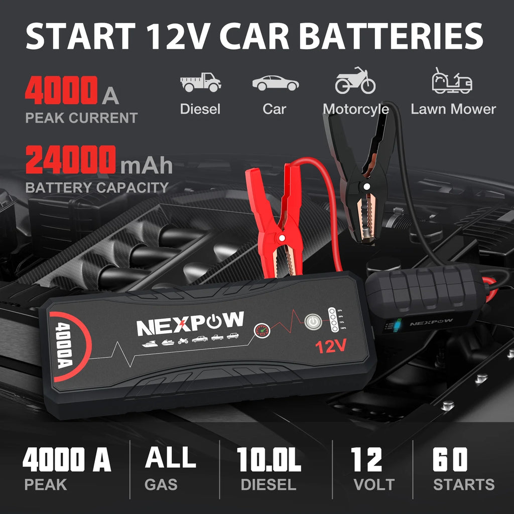 4000A Peak 24000mAh 12V Portable Jump Starter with LED Light N72887