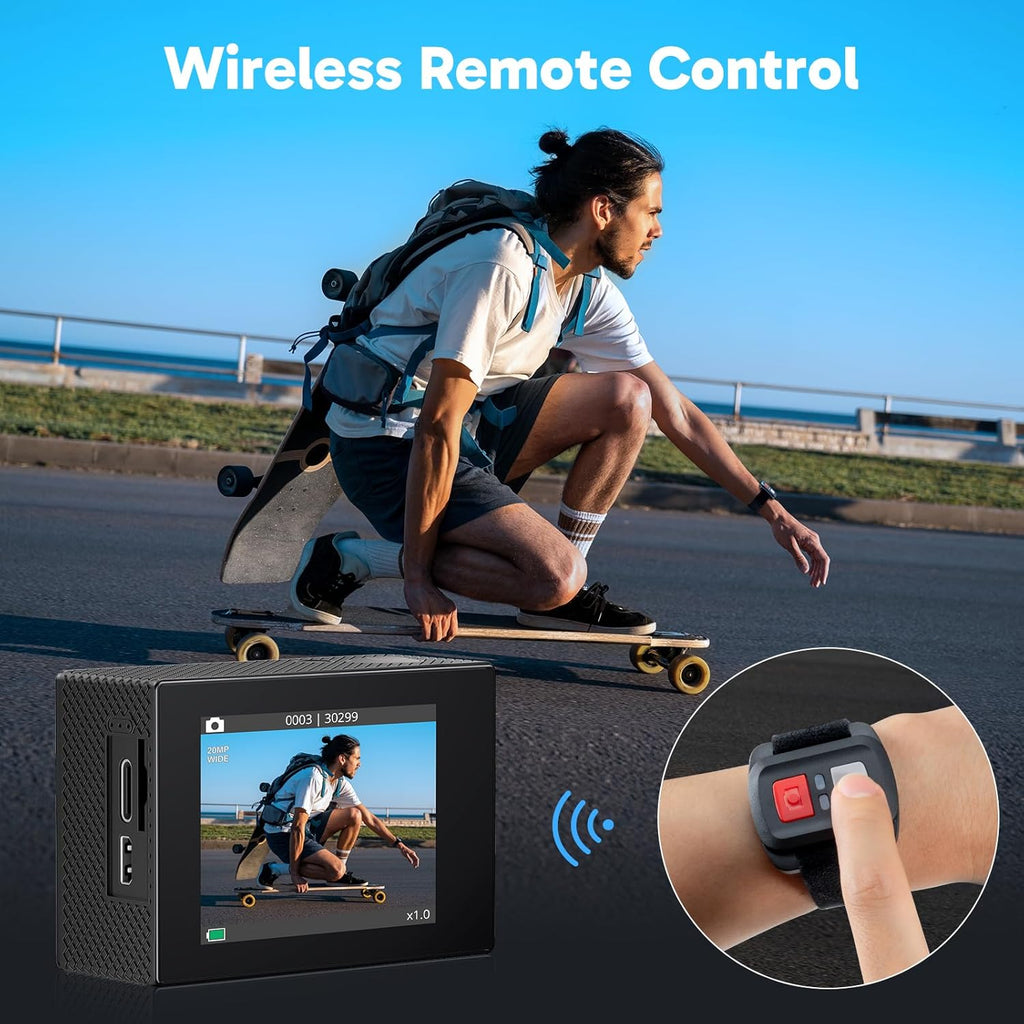 4K30FPS 20MP WiFi Action Camera and 7 in 1 Accessories Kit Bundle T258085