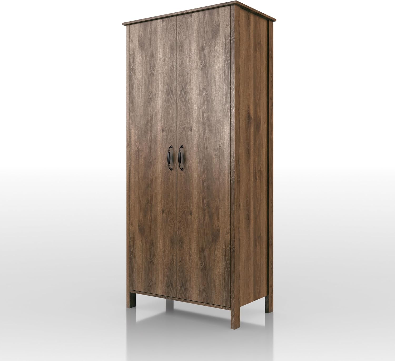 Walnut Brown 2-Doors Wood Armoire Wardrobe Closet with Fixed Shelves and Hanging Rack M110984