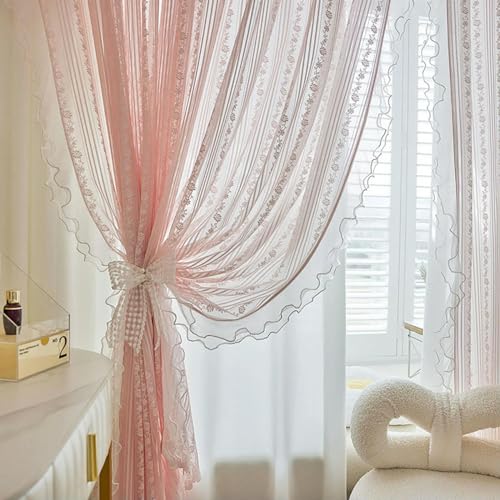 Sheer Pink Ruffle Curtains B300611