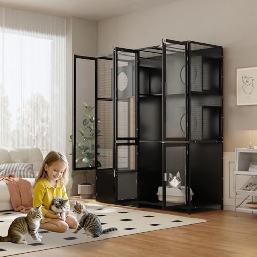 Black Cat Litter Box Enclosure with Acrylic Doors R5963