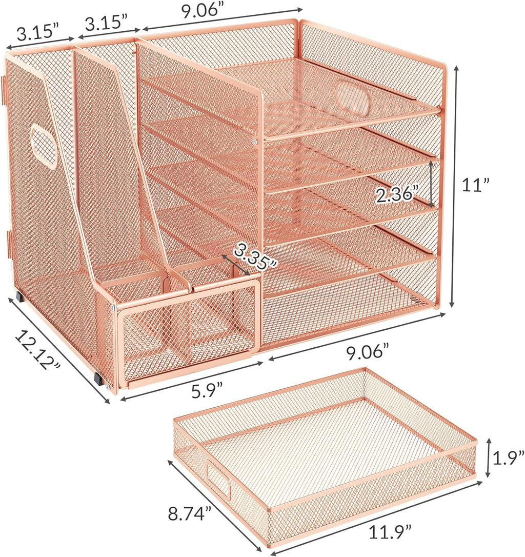 Rose Gold Acrylic Desk Organizer Set with Stapler and File Shelves Z8239