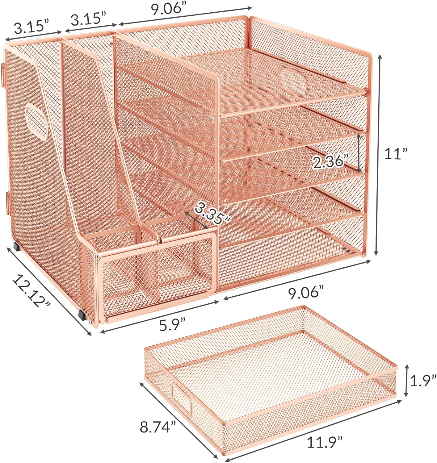 Rose Gold Acrylic Desk Organizer Set with Stapler and File Shelves Z8239