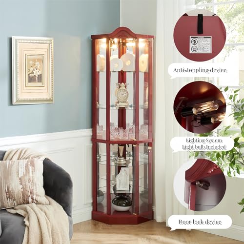 Lighted Corner Curio Cabinet with Glass Doors Q7459