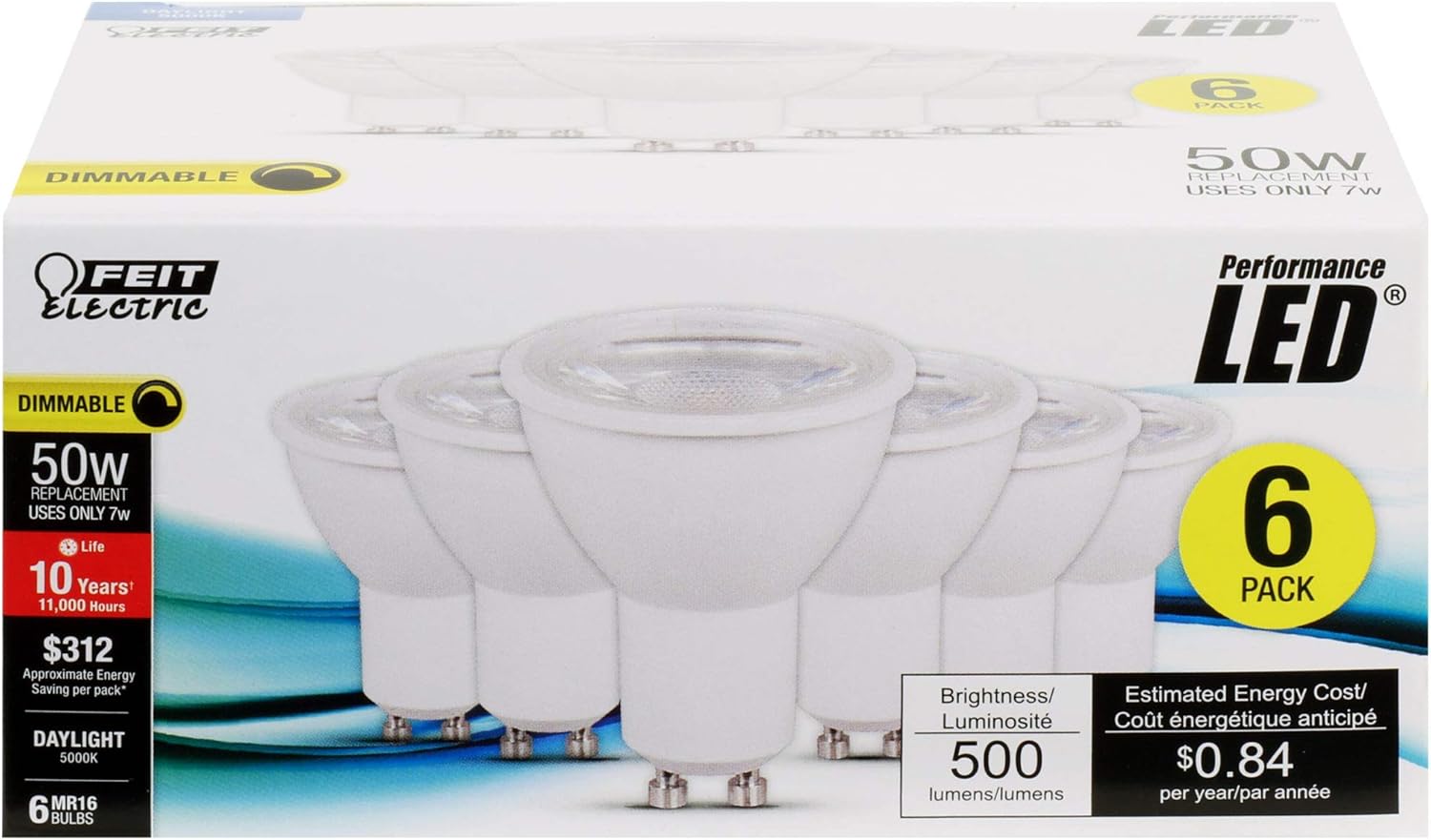 6-Pack LED MR16 GU10 Base Light Bulb 5000K Daylight Dimmable L76391