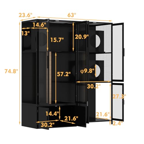 Black Cat Litter Box Enclosure with Acrylic Doors R5963