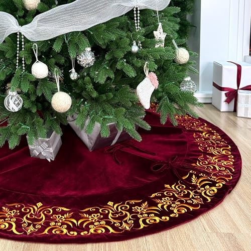 Burgundy Velvet Christmas Tree Skirt I493