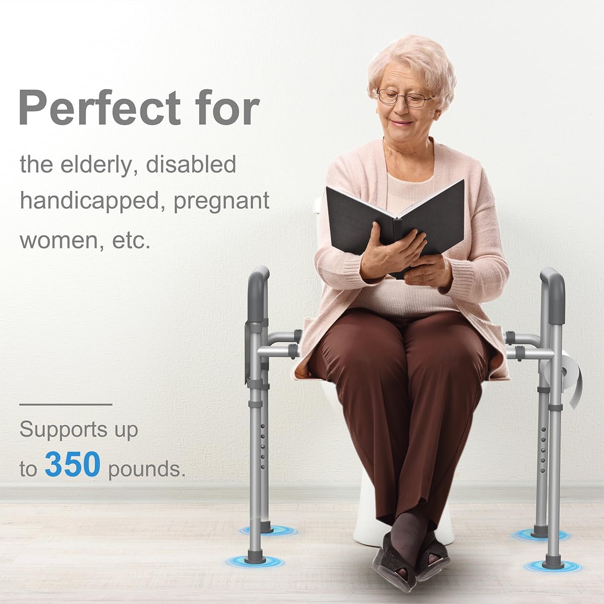 Raised Toilet Seat with Handles, Width and Height Adjustable Padded Toilet Seat Risers, Heavy Duty 350lbs Y3955