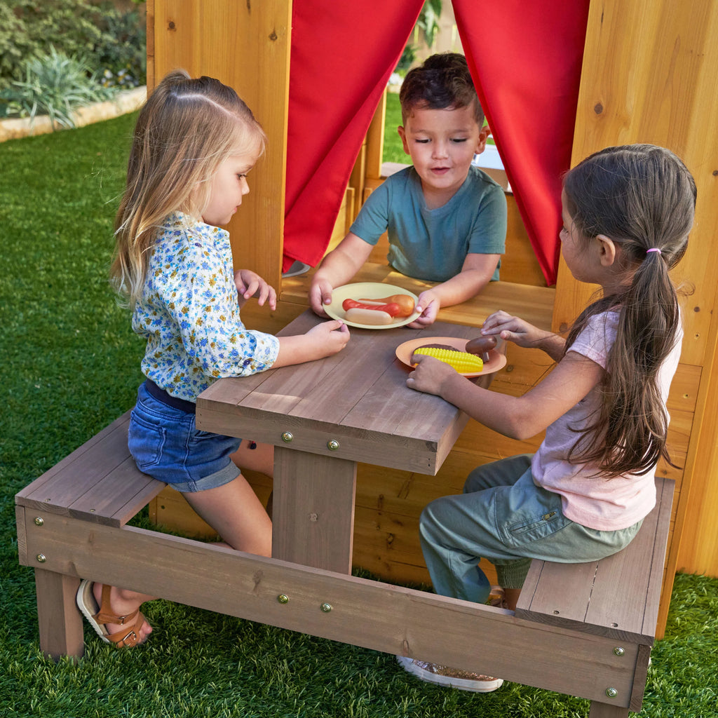 Modern Outdoor Wooden Playhouse with Picnic Table S267323