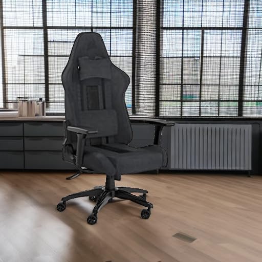 Gray and Black Fabric Gaming Chair with Lumbar Pillow and Neck Pillow T121