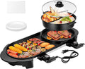 2200W Electric Hot Pot with Grill, Removable Non-stick Shabu-shabu Pot with Baking Pan, Separate Temperature Control 2-IN-1 Hotpot BBQ E730