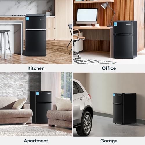 3.1 Cu.Ft Double Door Mini Fridge with Freezer, Black Y562561