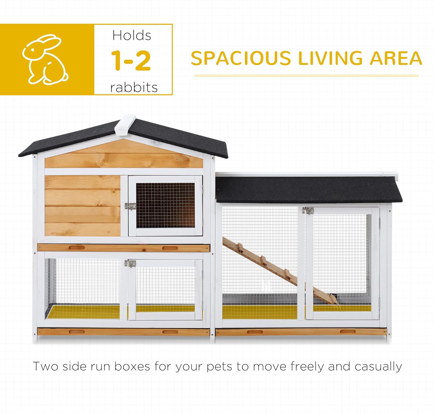 Yellow Wooden Rabbit Hutch with Ramp W891