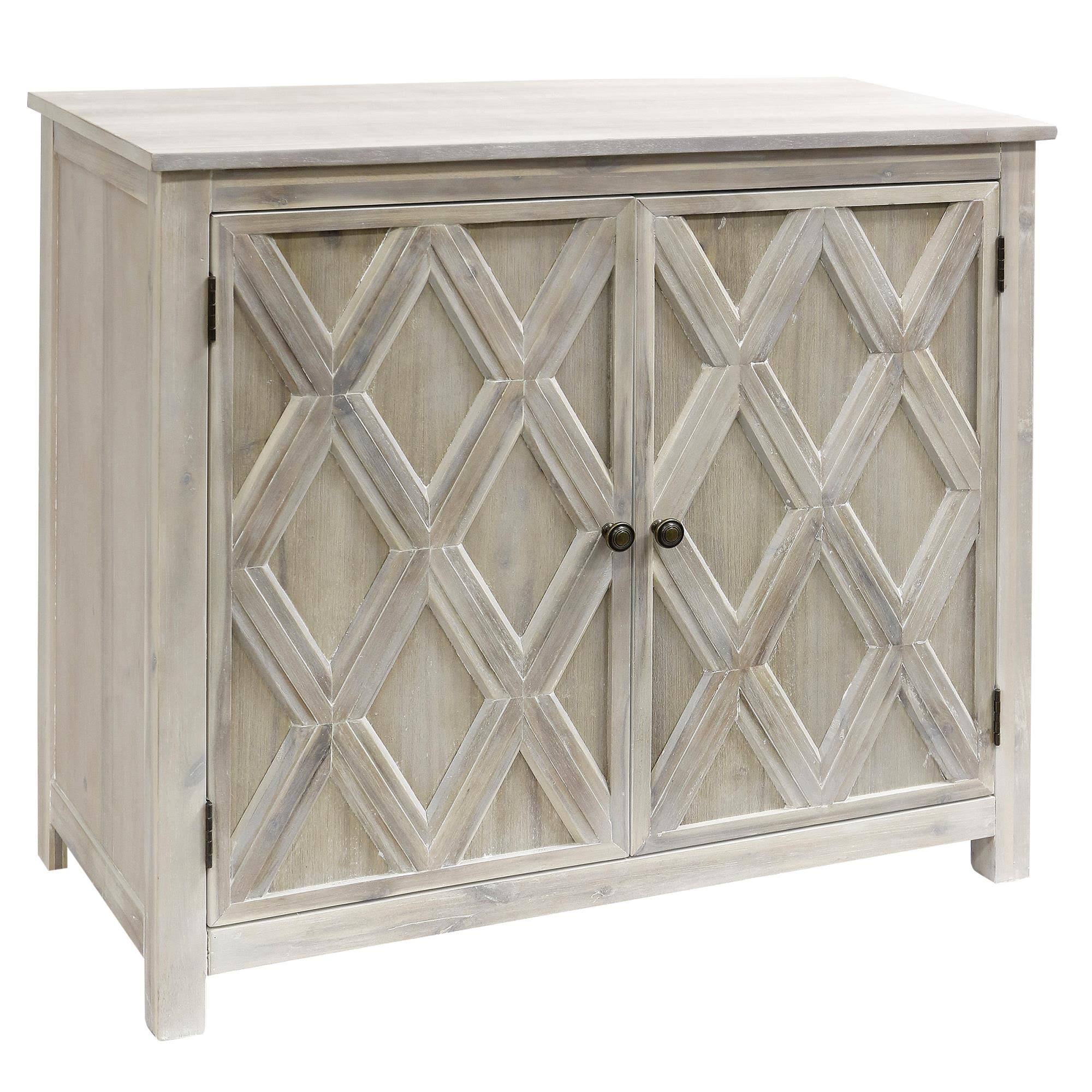 White Two-Door Acacia Cabinet with Metal Base and Adjustable Shelf X30423