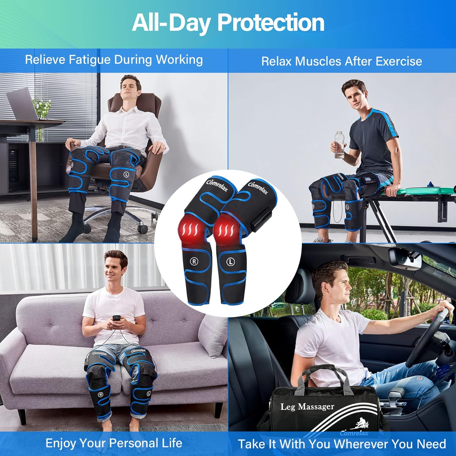 Rechargeable Cordless Air Compression Leg Massager with Heat, 3 Modes 3 Intensities S584651