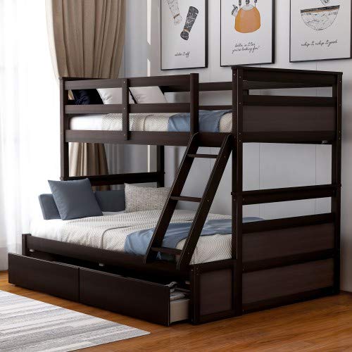 Gray Solid Wood Twin Over Full Bunk Bed Frame I36457