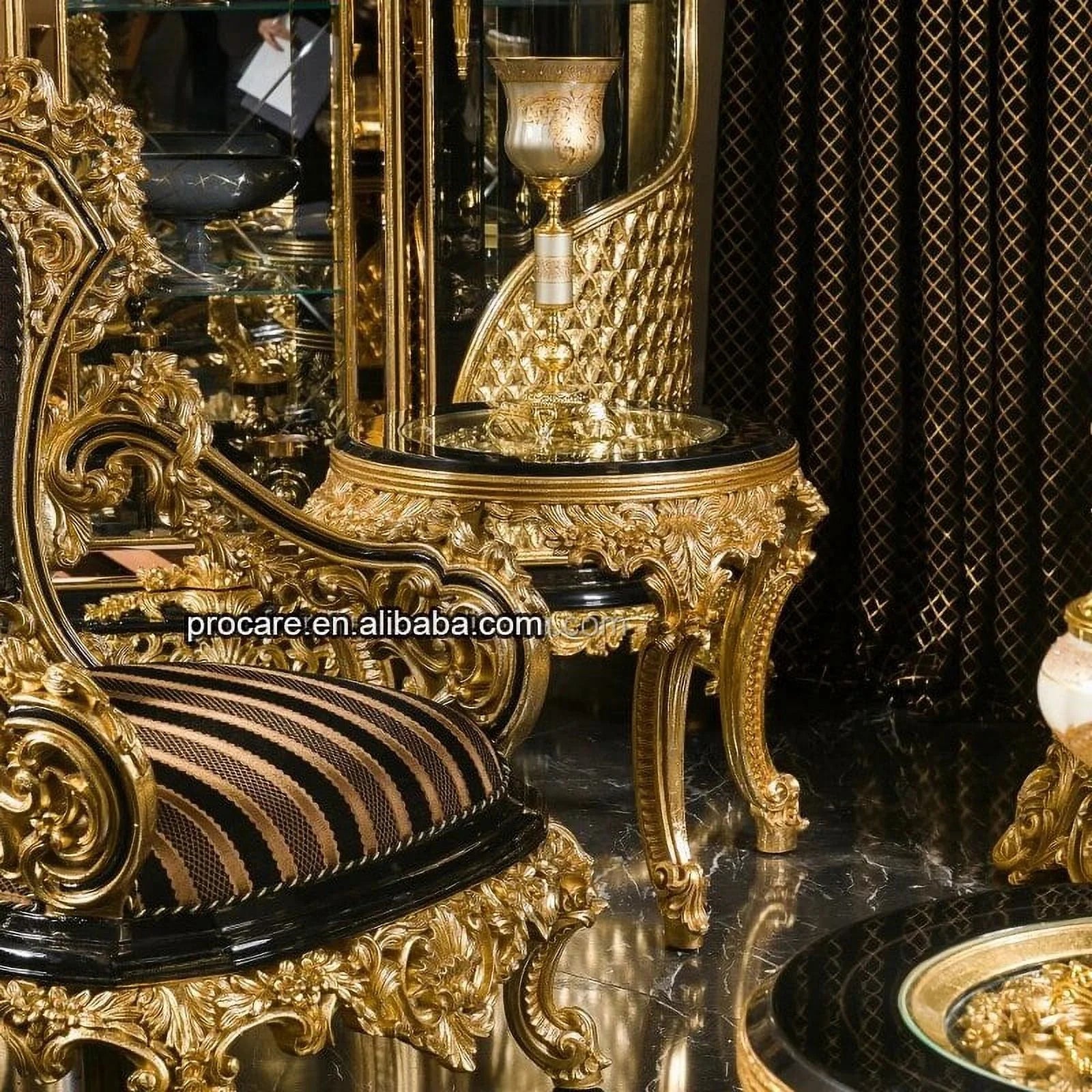 Black Gold Hand Carved Sofa Set S88480