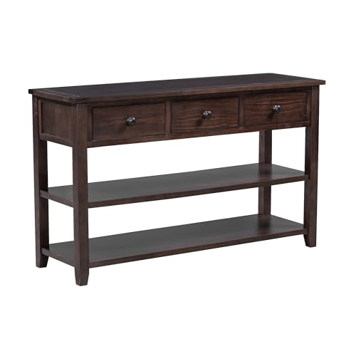 Espresso Console Table with Storage Drawers and Shelves B386299