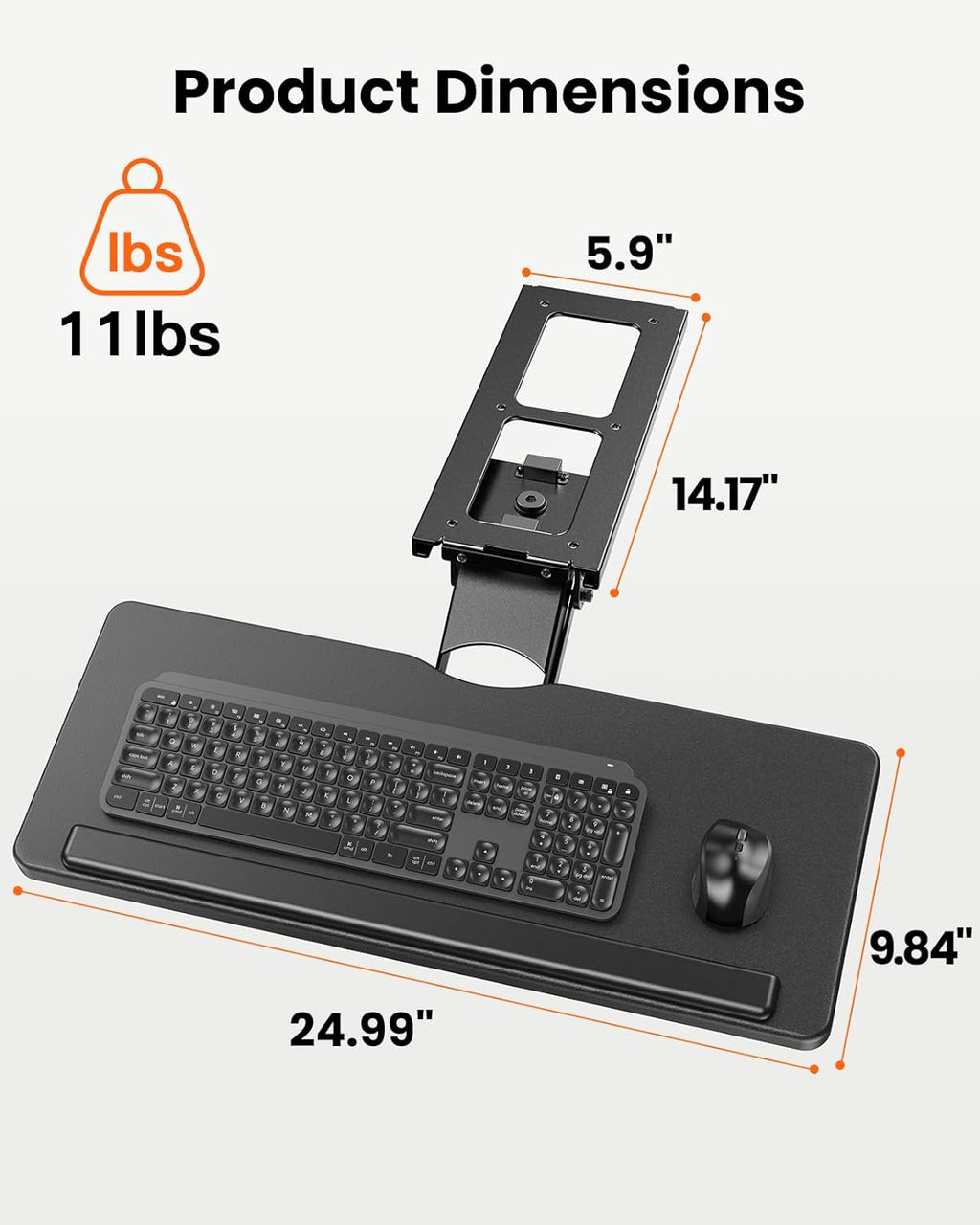 Black Sliding Keyboard & Mouse Tray, 24.99” W x 9.84” D Q891