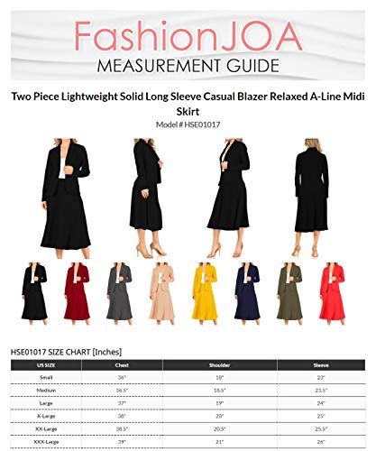 Women's Two Piece Lightweight Solid Long Sleeve Blazer Midi Skirt I8690