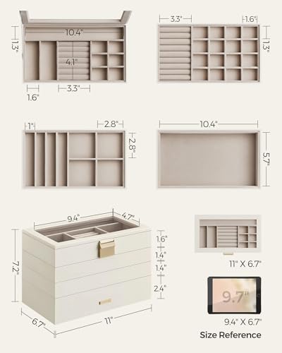 4-Tier Jewelry Box with Glass Lid, Dove Gray A39651