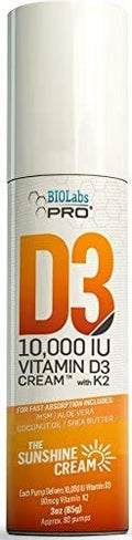 All Natural Vitamin D3 10000IU Vitamin D Cream with Vitamin K2 & Olive Leaf Extract (3.0oz) D1938