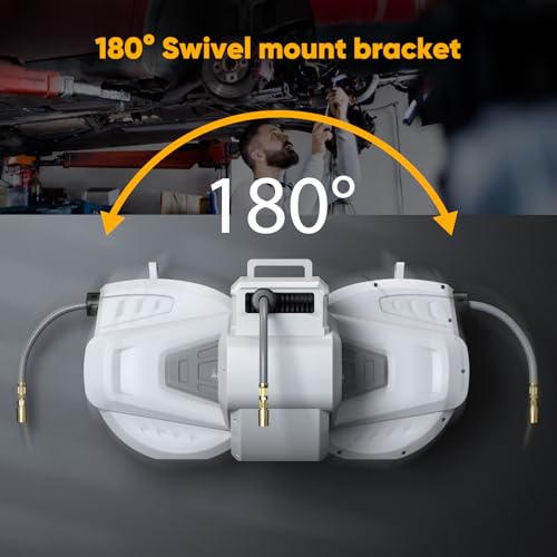 3/8 in x 65 Ft Heavy Duty Retractable Air Hose Reel with 180° Swivel Mount, 300 PSI Q156649