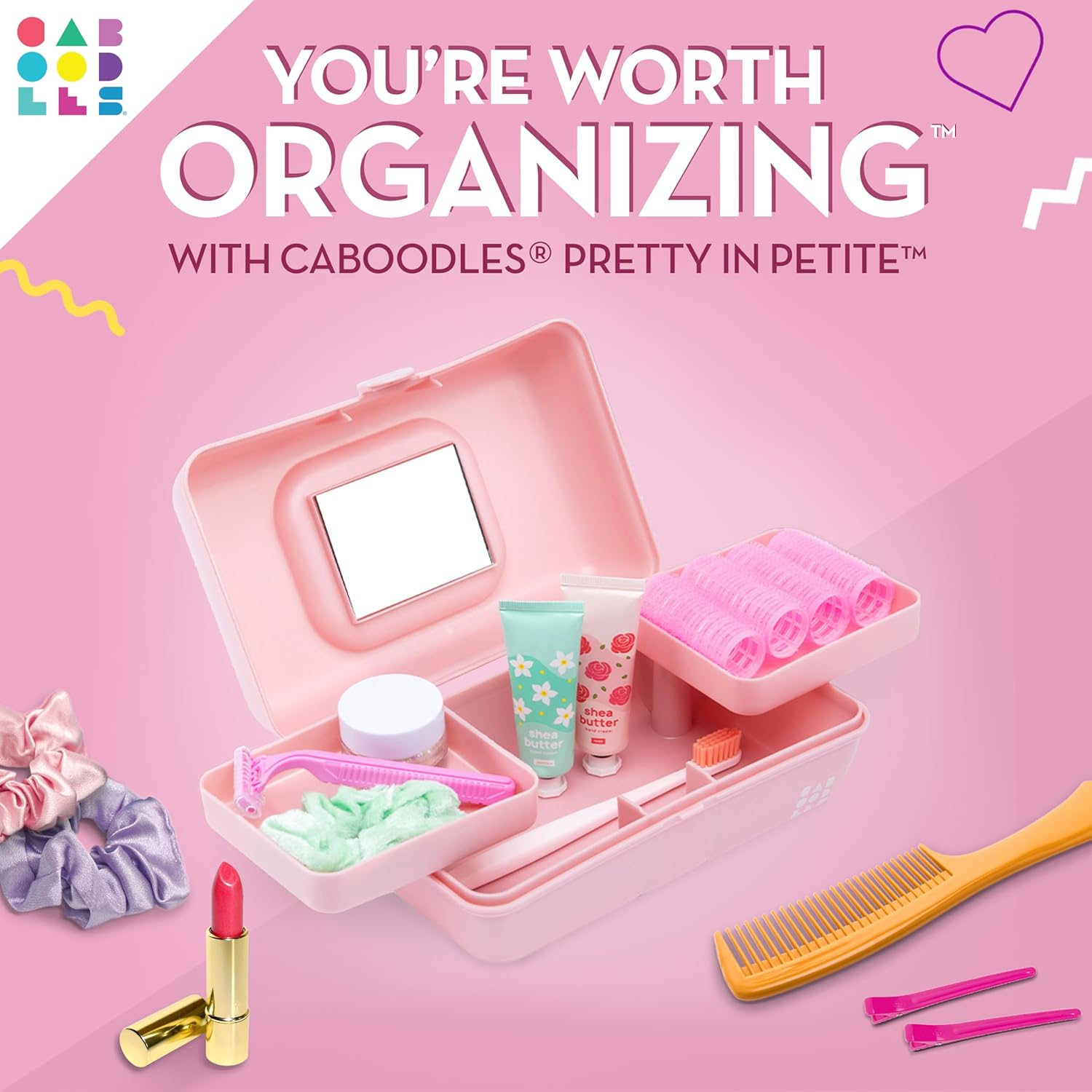 Pink Sparkle Hard Plastic Makeup Box with 2 Swivel Trays C7327
