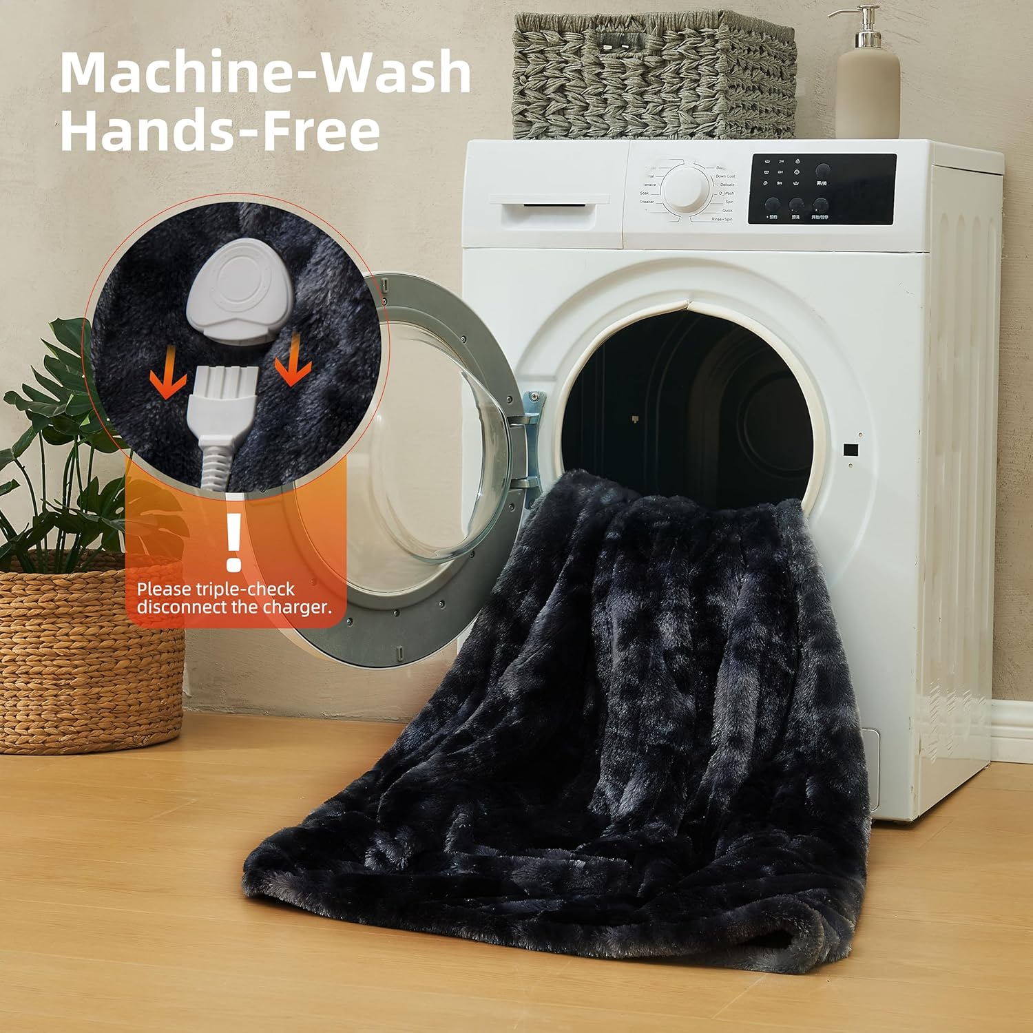 Black Sherpa Faux Fur Electric Throw Blanket N9251