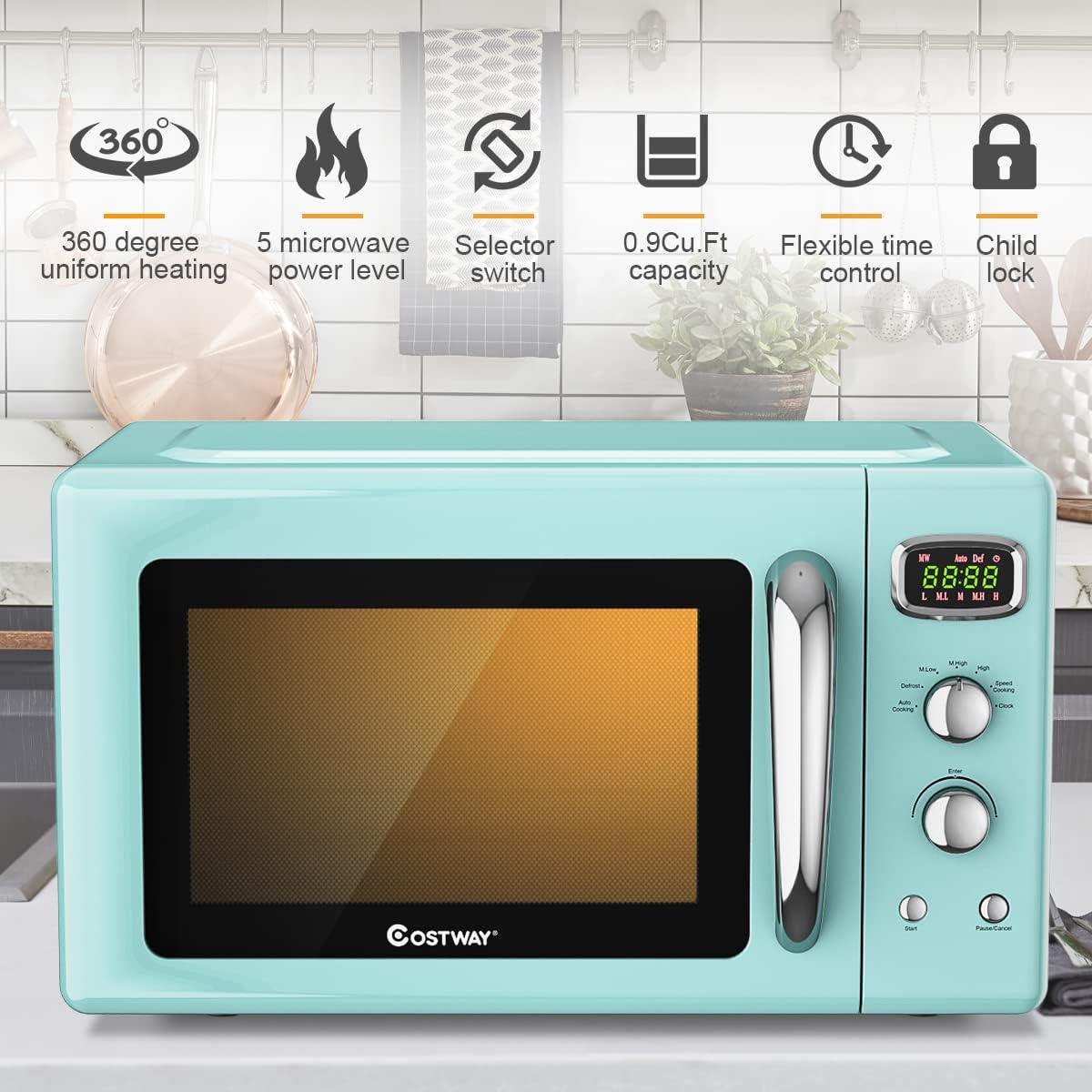 Compact Countertop Microwave 0.9 cu.ft. 900 W with Glass Turntable S166