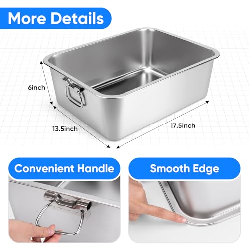 Stainless Steel Litter Box with Handle, 17.5" L x 13.5" W x 6" H, Non Stick Smooth Surface G256786
